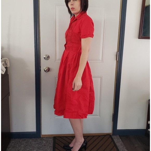 50s/60s Red A Line Day Dress - Picture 2 of 5